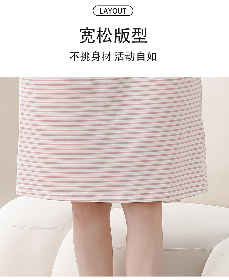 Pure cotton nightgown for women, summer short-sleeved mid-length dress, casual striped home wear for women, new thin style that can be worn over pajamas for women pic 17