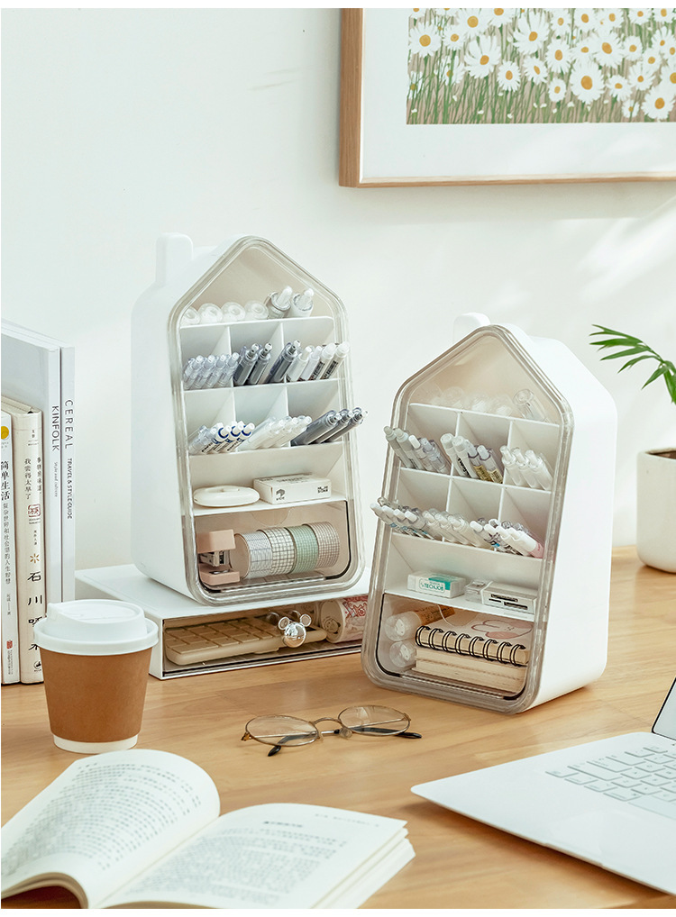 Japanese-style pen holder ins high appearance level desktop stationery storage box Office supplies pen holder slanted compartments storage rack pic 2