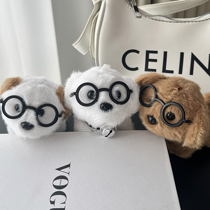 Wholesale of cute glasses dog plush pendants, glasses dog plush toy pendants, keychains, figurines, bags and pendants pic 6