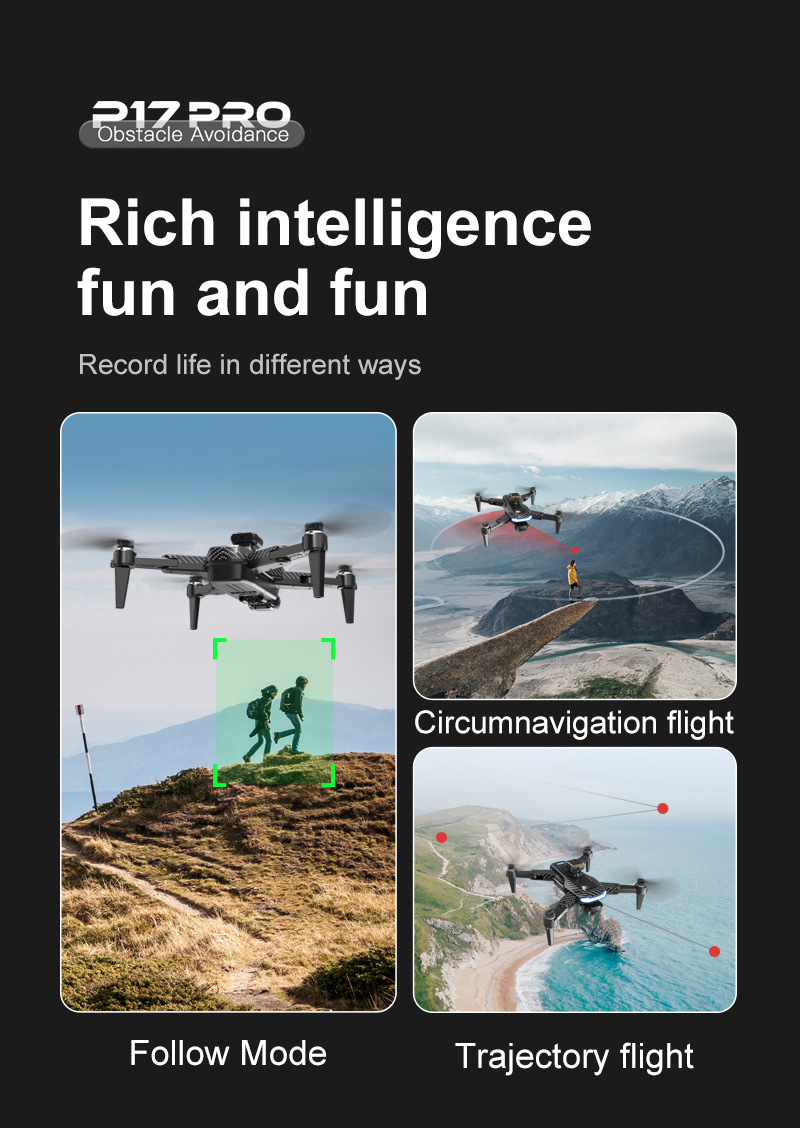 The cross-border new product P17 carbon fiber drone features a brushless motor, GPS positioning, intelligent obstacle avoidance, and high-definition aerial photography with dual lenses pic 32