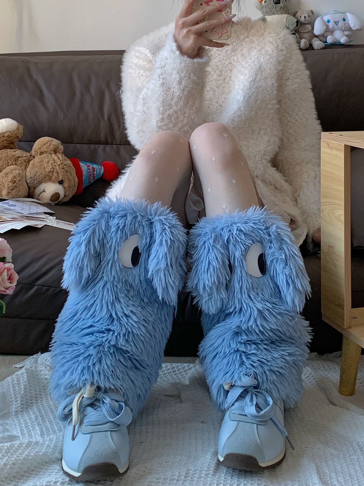 原创Y2K怪怪眼毛绒时尚保暖袜套毛毛腿袜保暖加厚腿套堆堆袜脚套详情10