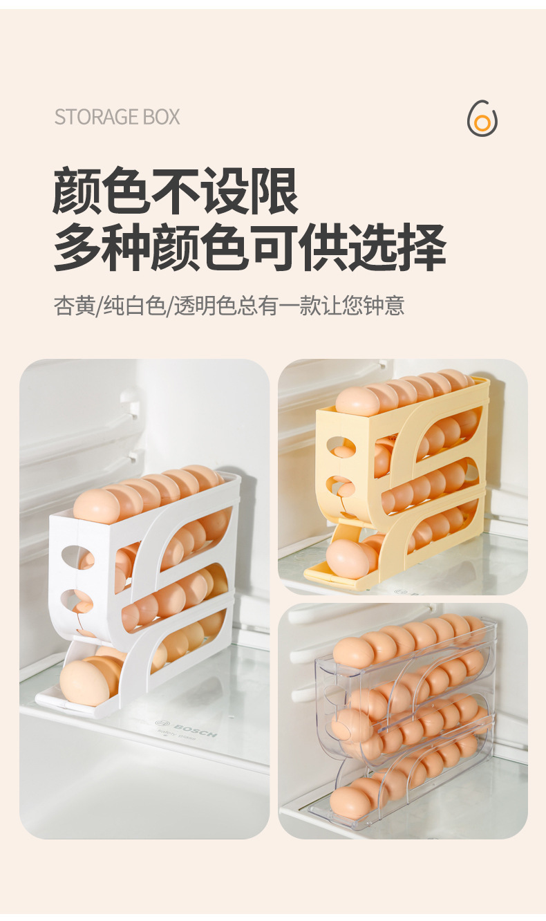 Household rolling egg storage box, kitchen multi-layer beveled automatic egg roller, refrigerator side door egg tray, preservation box pic 12