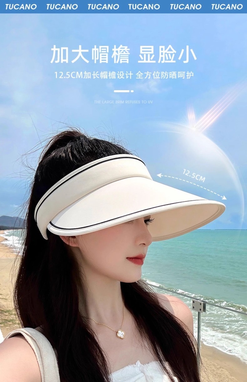 UPF50+夏季大帽檐防晒帽女uv防紫外线空顶遮阳帽骑行遮脸太阳帽详情4