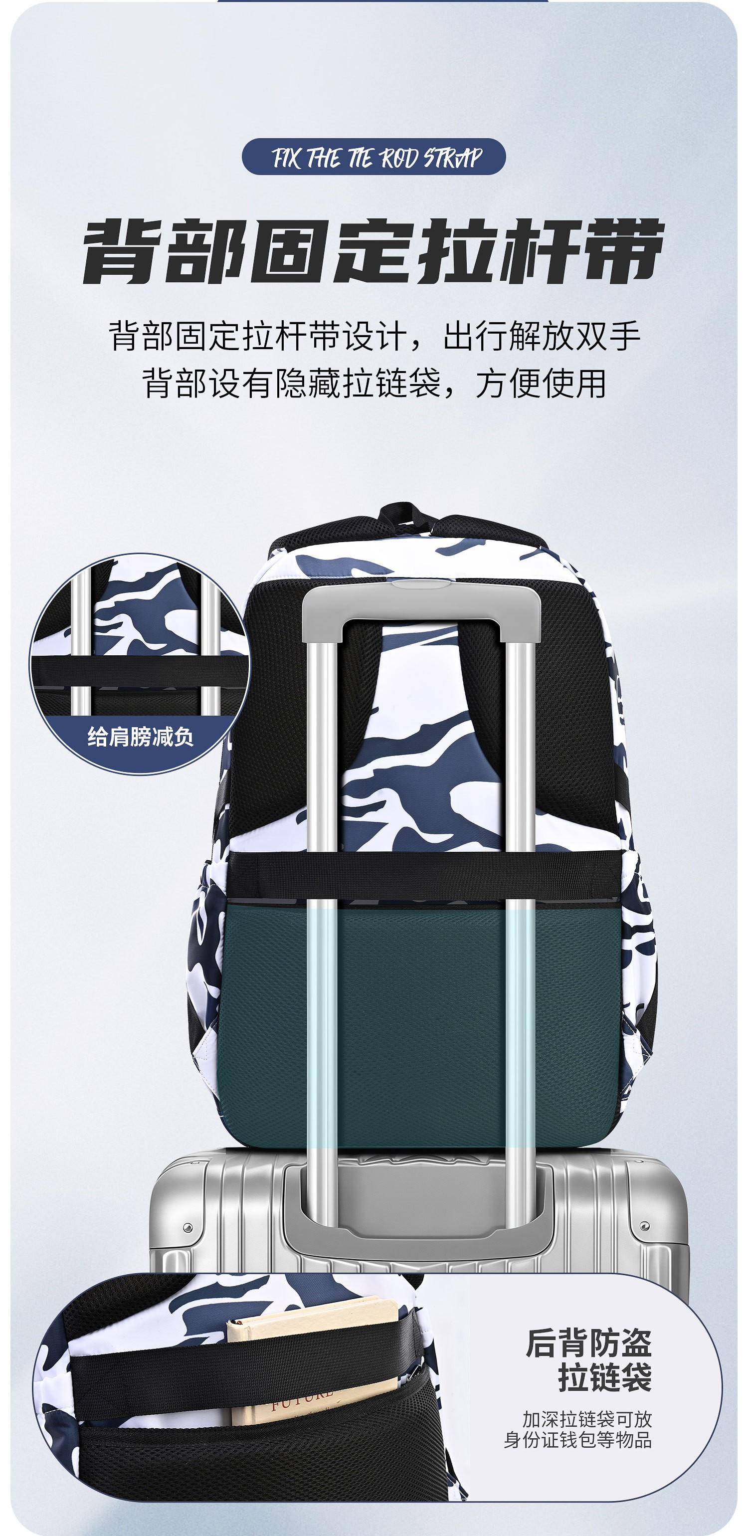 The 2025 new model of camouflage schoolbag for junior and senior high school students, large-capacity backpack for reducing burden and protecting the spine, and graffiti backpack pic 12