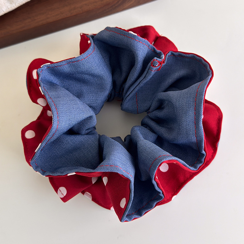 Fairy-tale-like red and blue contrasting hair bands, denim blue and red polka dot double-sided hair accessories, sweet and niche school-style hair accessories pic 7
