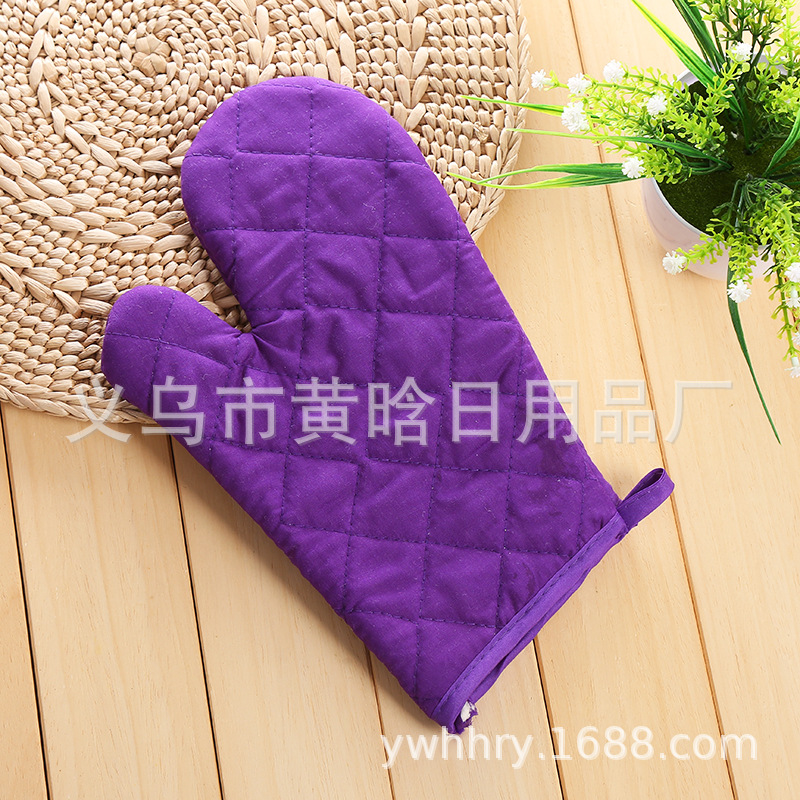 【 Chi Jia 】 Polyester-cotton single-color thickened and enlarged oven baking high-temperature resistant, heat-resistant and heat-insulating microwave gloves gift pic 2