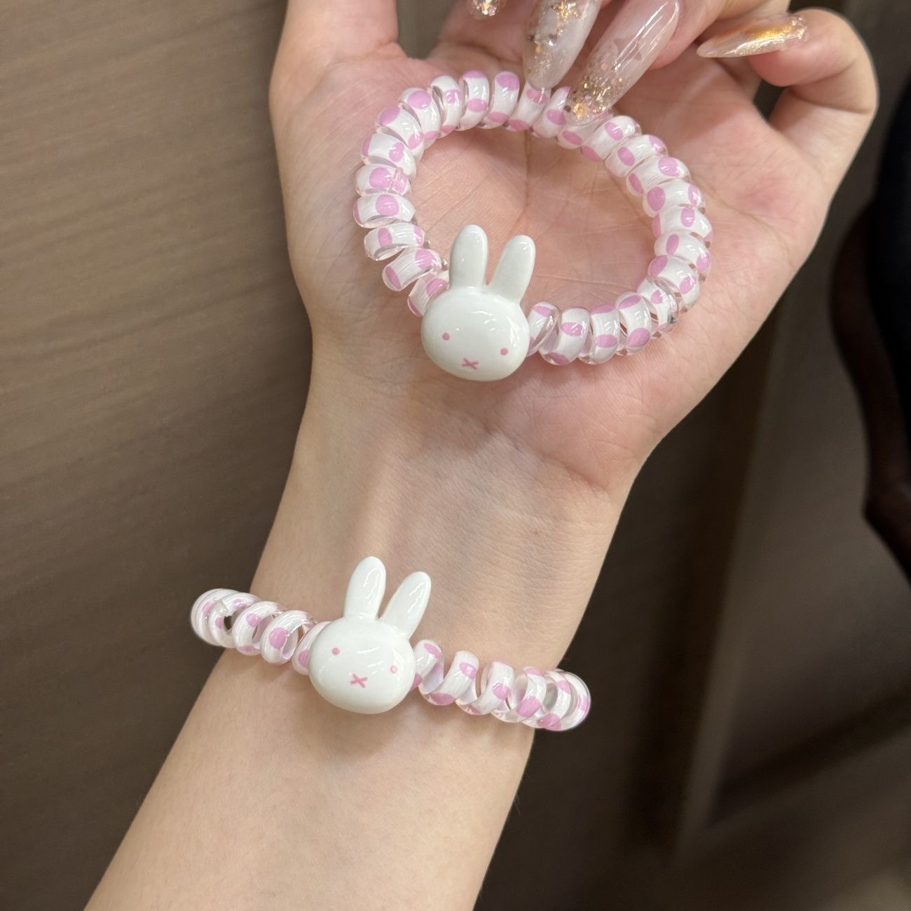 可爱卡通米菲兔电话线发圈甜美皮筋少女马尾发绳简约发饰头绳发圈头绳电话线少女夏天韩式详情3