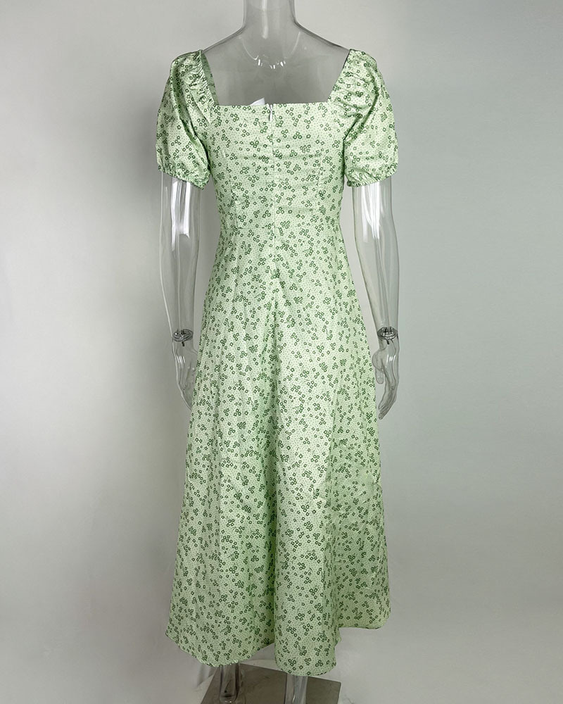 2025亚马逊独立站欧美女装新款碎花方领性感开叉大摆春季连衣裙女详情22