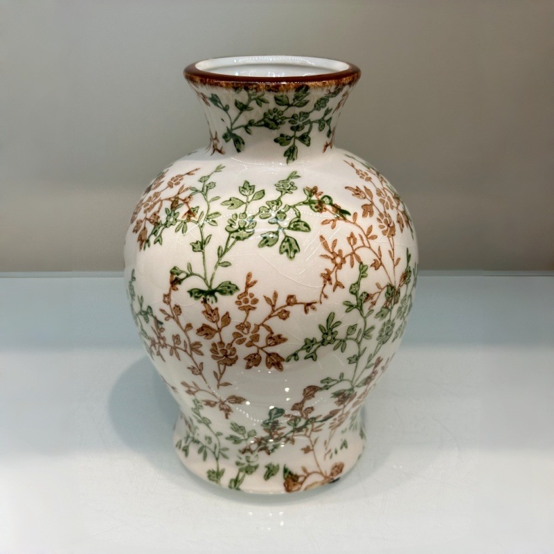 Double-eared ceramic ice-cracked small flower vase for water-grown flowers, hand-painted flowerpot ceramic vase pic 19