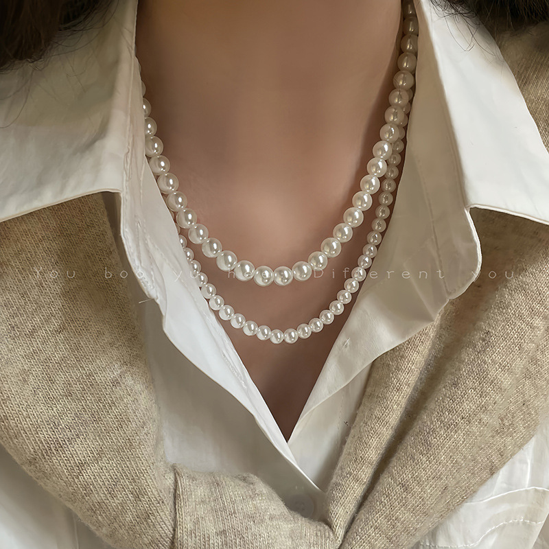 Shijia ao white hebilla de succión magnética redondo redondo collar de perlas para mujeres luz lujo verano cadena de clavícula 2024 nuevo accesorios pic 10