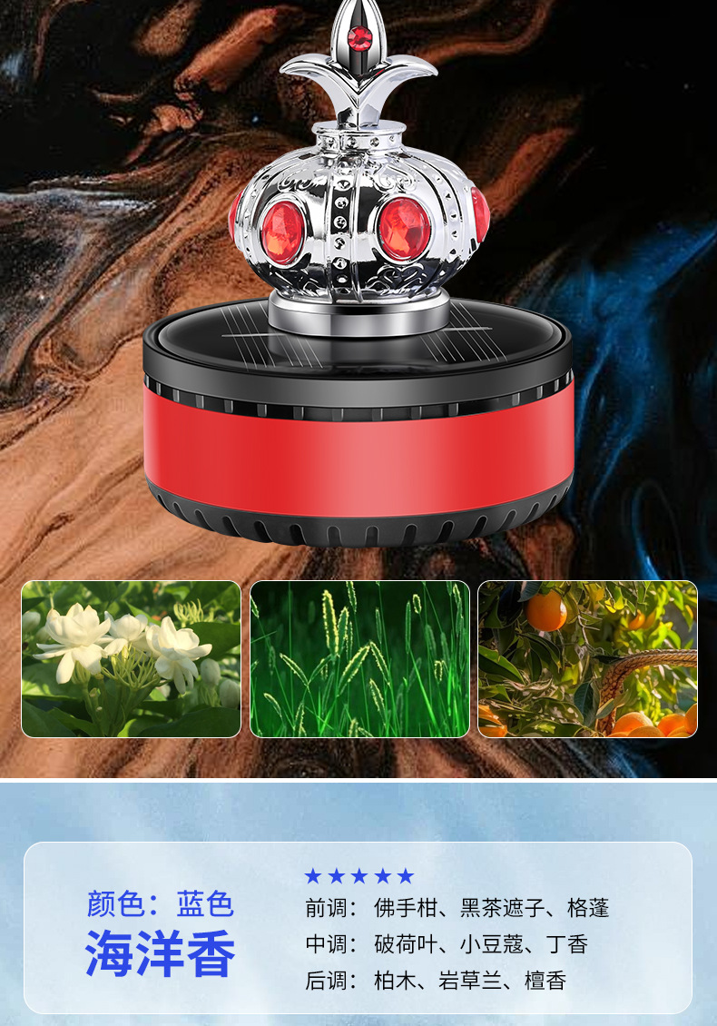 Personalized and creative car interior decoration, solar crown car perfume stand, car ornaments, car aroma, long-lasting and light fragrance pic 14