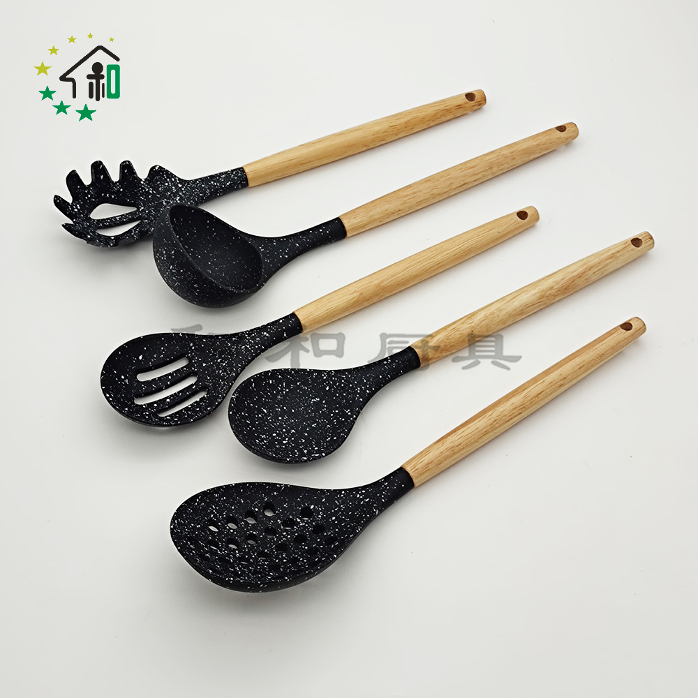 散点硅胶锅铲厨具厨房不粘锅木柄铲子汤勺耐高温炒菜烹饪漏铲套装详情9