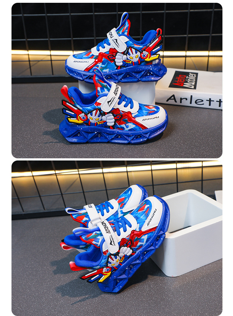 批发带灯儿童运动鞋男2025春秋新款皮面防水男童鞋中小童跑步鞋详情17