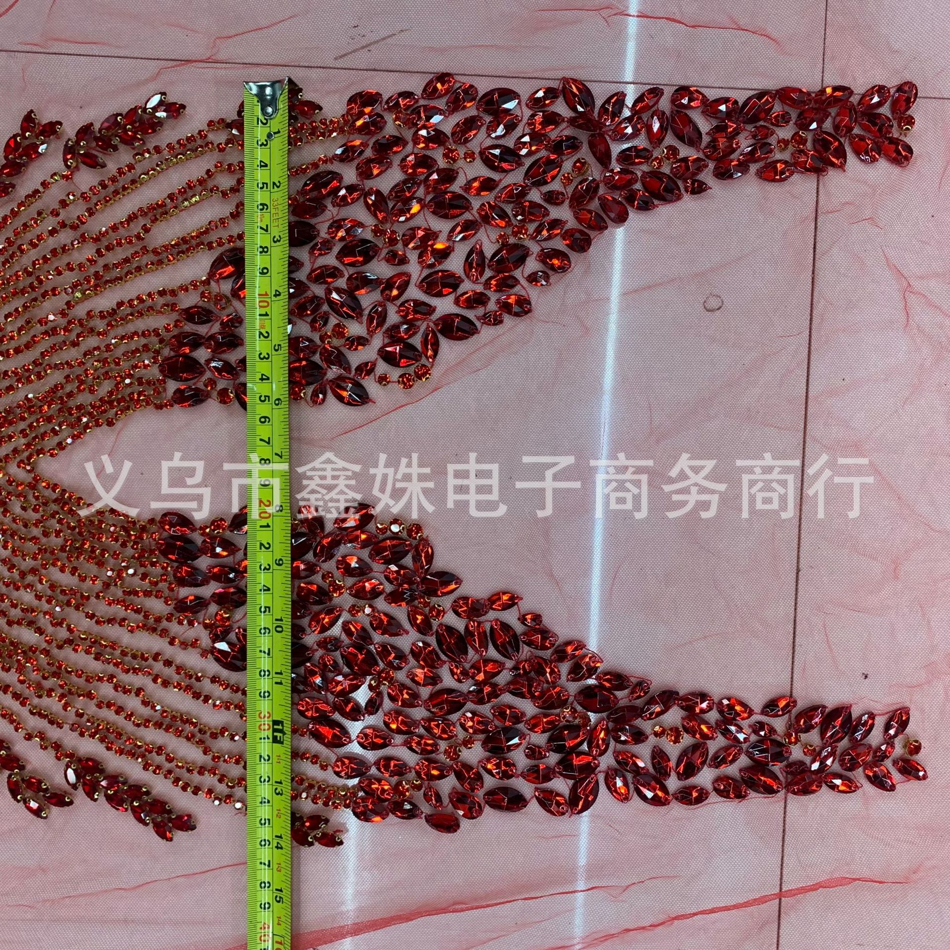 Red large-sized, super-heavy, luxurious large diamond, hand-stitched beads, luxury wedding dress and evening gown, glass rhinestone cut pieces, clothing accessories pic 18