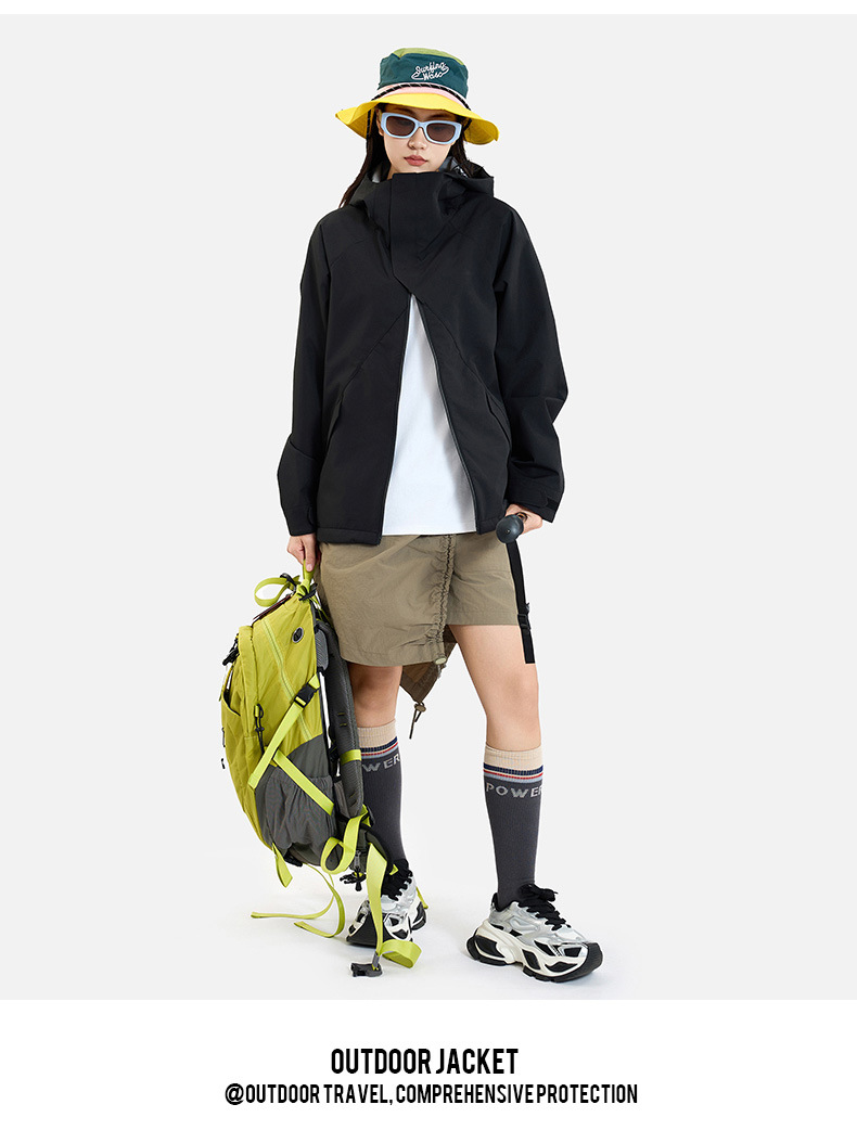 春秋冲锋衣连帽高领磁吸扣防水透气抽绳男女款户外休闲服直播爆款详情13