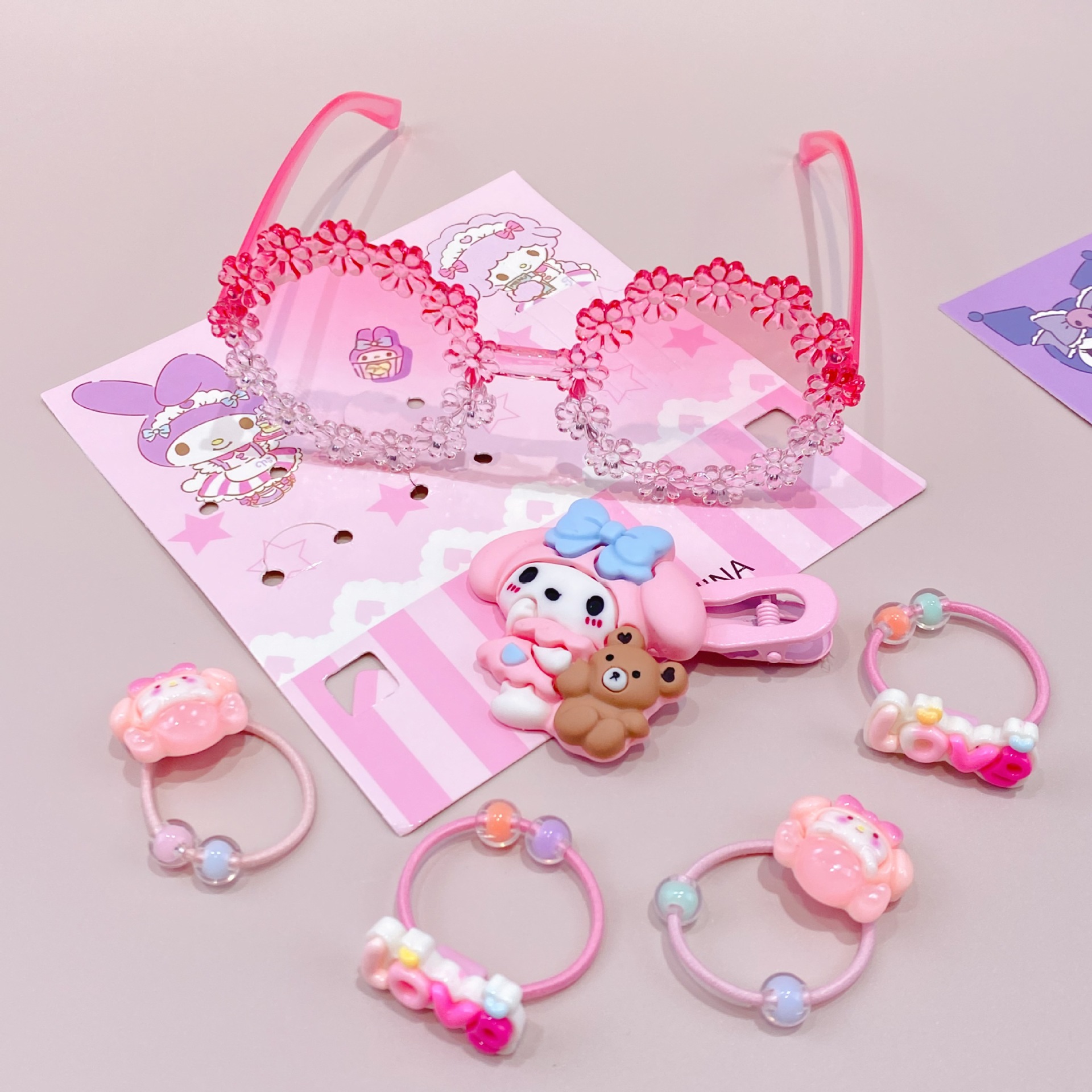 新款哒哒咘眼镜卡通皮筋发夹饰品套装可爱少女心装扮潮玩时尚精品详情34