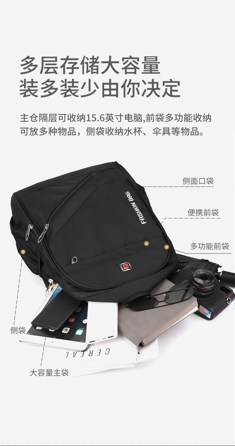 外贸新款双肩包男商务潮流休闲电脑背包通勤学生书包大容量旅行包详情8