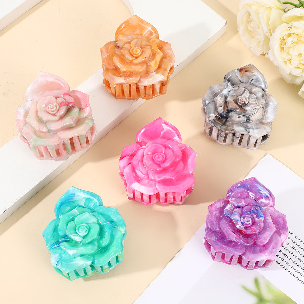 2025年夏季新款多巴胺大理石纹发夹饰品抓夹紫荆花高级感鲨鱼夹详情12