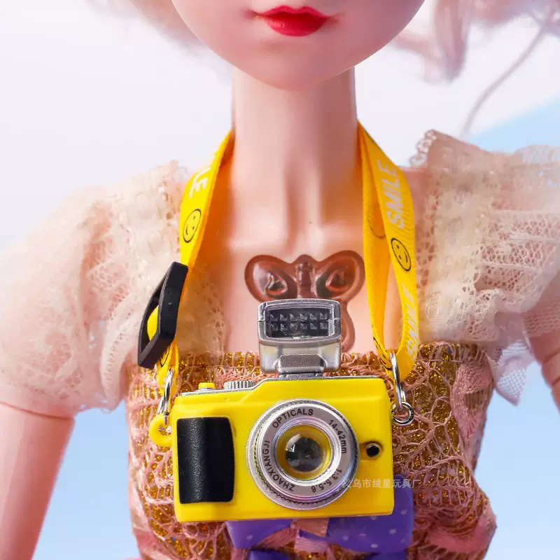 Mini camera pendant, plush toy, electronic light-emitting and sound-emitting simulation camera, cotton doll, smiling face adjustment rope pic 9