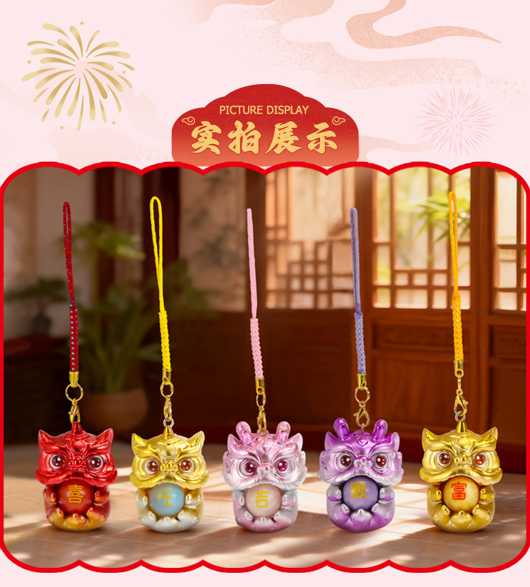 Wholesale of auspicious beast blessing energy pendant blind box, cartoon cute lion dance backpack decoration accessories, car and vehicle pendant pic 13