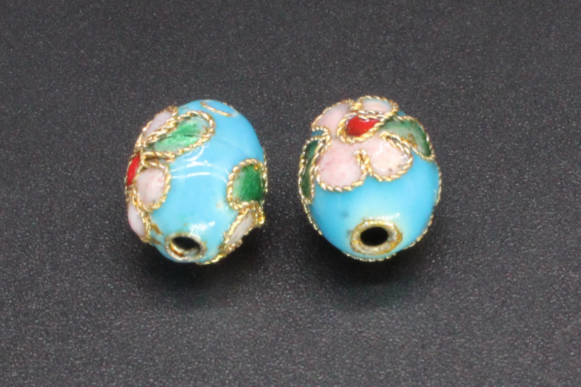 Traditional high-temperature cloisonne enamel flower silver blue DIY jewelry accessories, cloisonne 10*12 egg beads pic 3