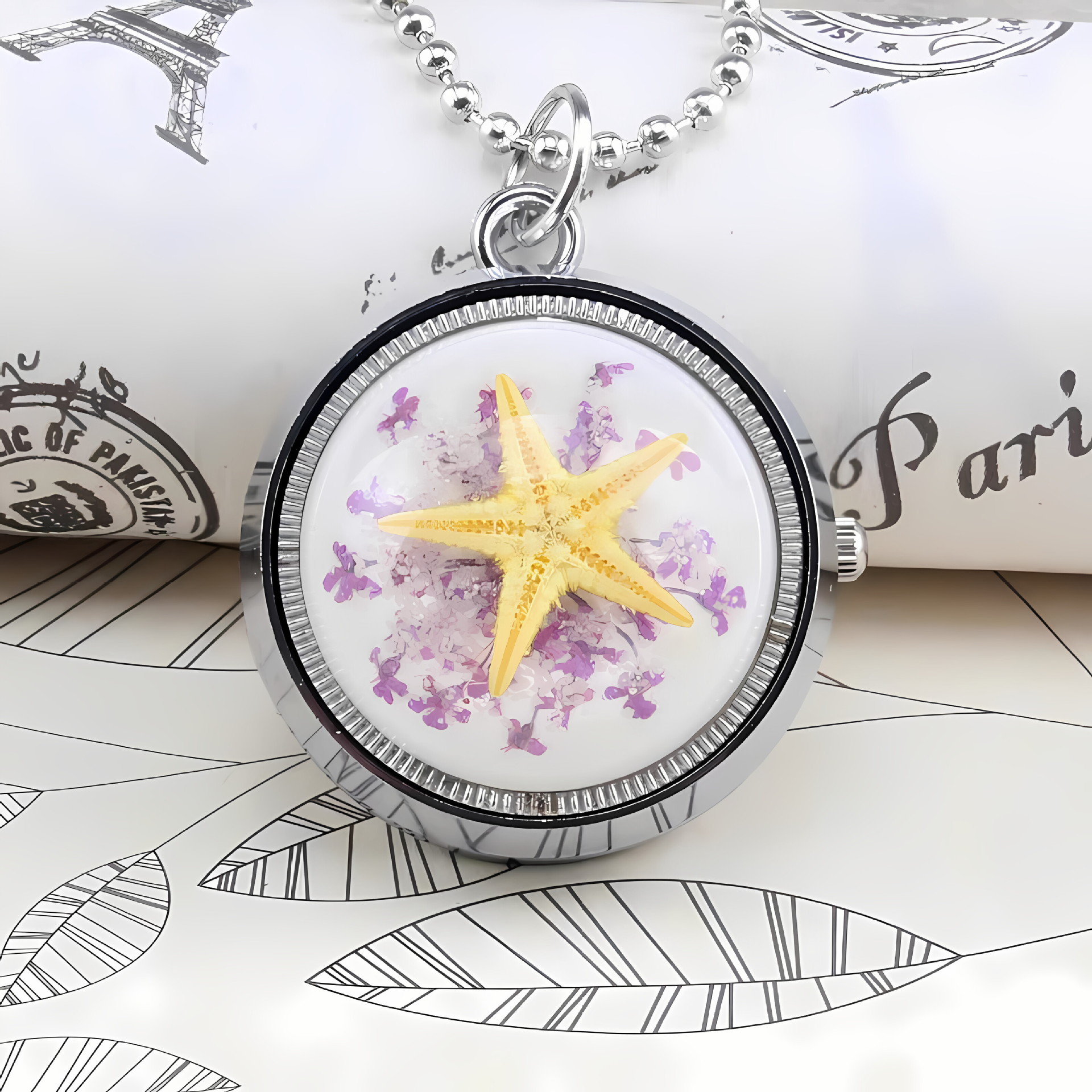 Cute student children lucky starfish rotating pocket watch, new gyroscope chain pocket watch, personalized and creative watch pic 5