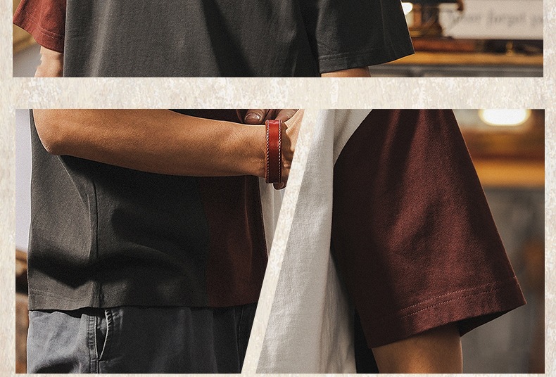 拼接撞色设计短袖男夏季2025新款美式复古重磅T恤男纯棉宽松上衣详情7