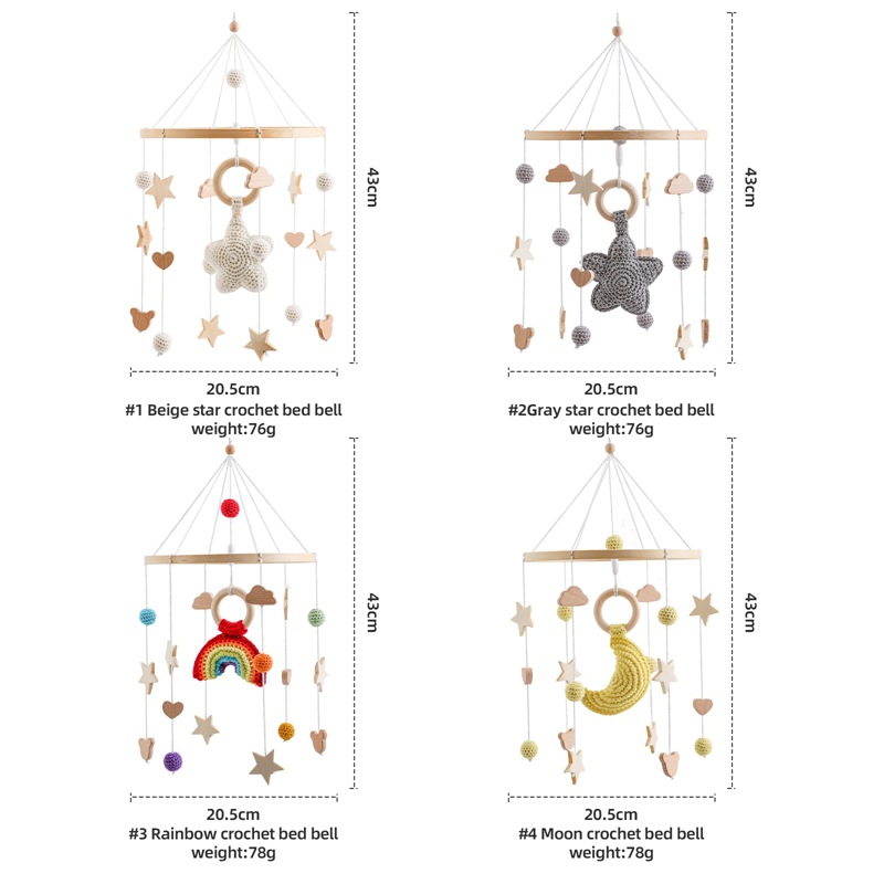 北欧风星星月亮云朵婴儿床挂件满天星床铃可拆卸摇铃木质风铃挂饰详情17