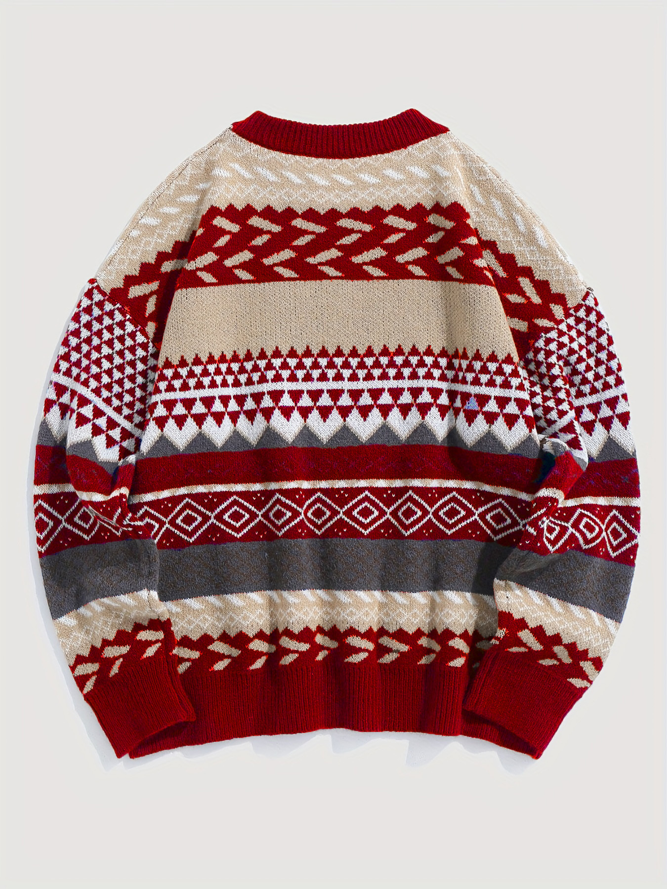 The new autumn and winter warm, soft and retro knitted sweater with a pullover, round neck and long sleeves, and a contrasting color diamond-shaped pattern sweater is versatile for women pic 14