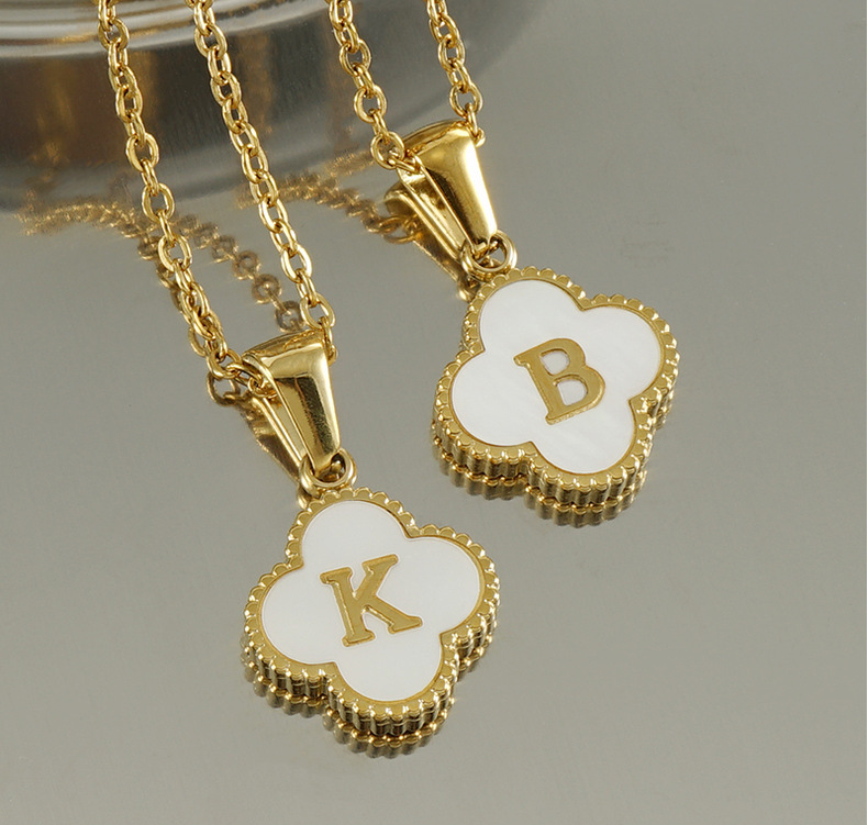 New four-leaf clover pendant stainless steel 18K gold necklace, InS-style European and American simple shell letter collarbone chain necklace pic 21