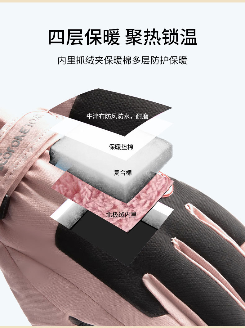 滑雪手套女冬季户外运动骑车防泼水寒保暖触屏电动车棉手套男详情6