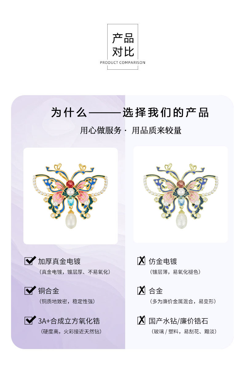 Exquisite national trend enamel butterfly pearl brooch with a fashionable and high-end feel, copper alloy inlaid zircon dress brooch pic 14