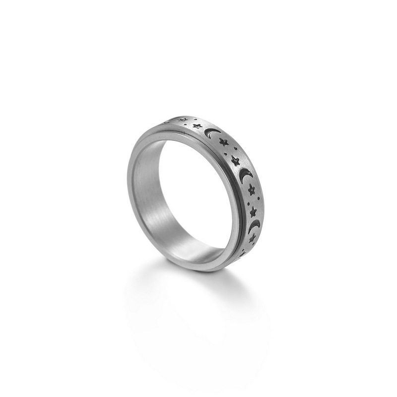 Amazon source Star Moon rotating titanium steel stress-relieving ring, standard US size cross-border jewelry wholesale pic 13