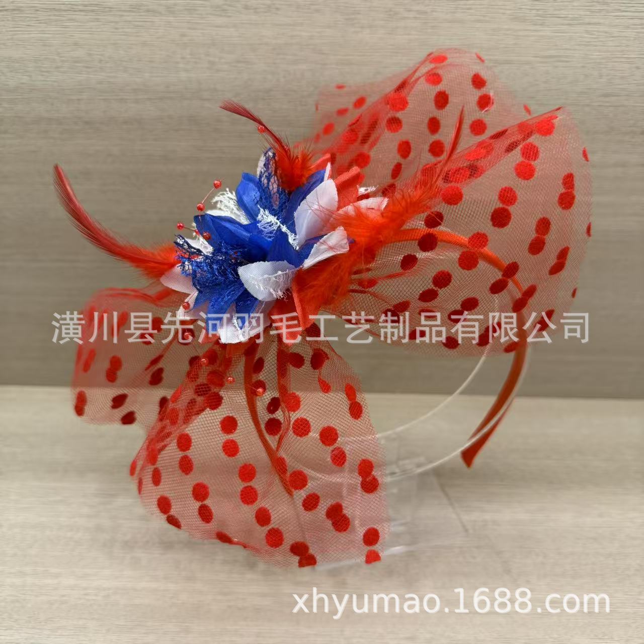 复古风羽毛花朵网纱发箍新娘婚礼礼帽旅拍头饰饰品发饰头纱详情22