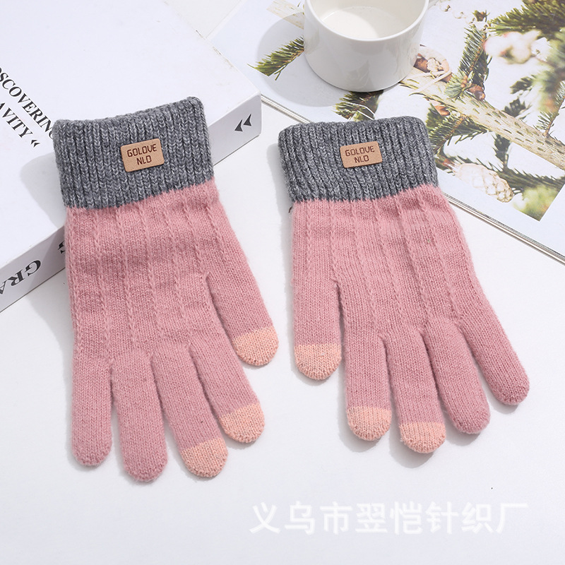 Fleece and thickened warm and cold-proof five-fingered gloves, cycling fleece touch screen, student winter windproof jacquard knitted gloves pic 6