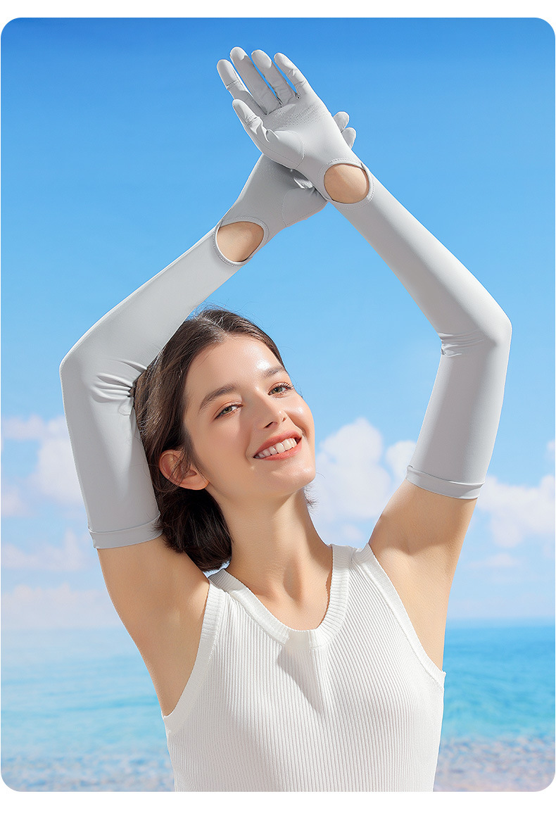 新款防晒手套女士长款夏季骑行防滑抗紫外线冰丝袖套翻指触屏XG69详情30