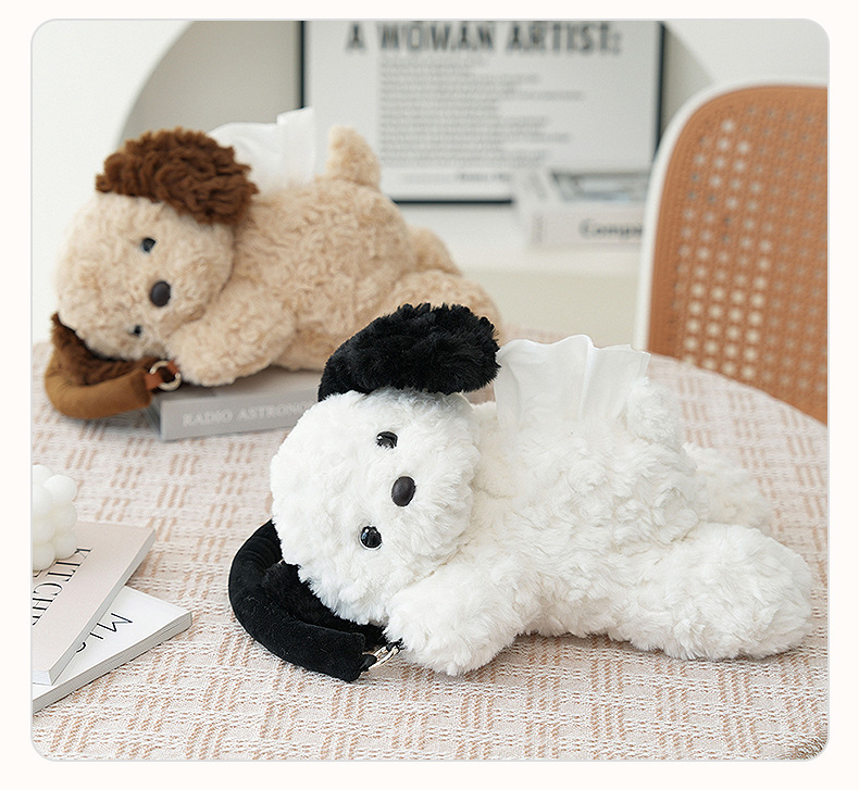 Creamy puppy plush creative tissue box, hand-held car home hanging paper bag, cute cartoon car home products pic 17