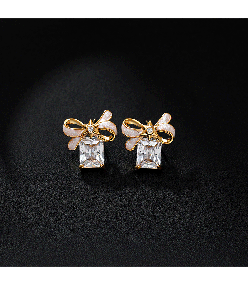 Hyacinto moda luz extravagancia superflash geometría circonitas pendientes esmalte goteado aceite blanco nacarado arco orejas 2025 nuevo tidal pic 2