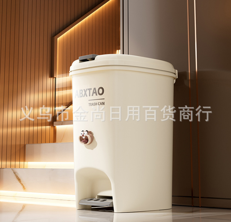 Square double-opening trash can (printed + Longbao) foot-operated covered kitchen and bathroom anti-odor household trash can pic 4