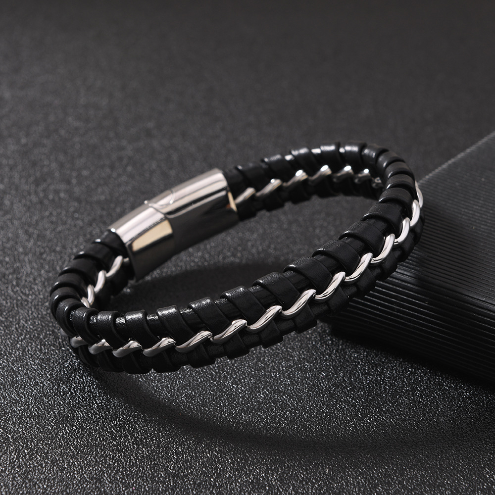速卖通希音爆款男士手环 多层编织皮革手链时尚个性磁吸扣手链详情23