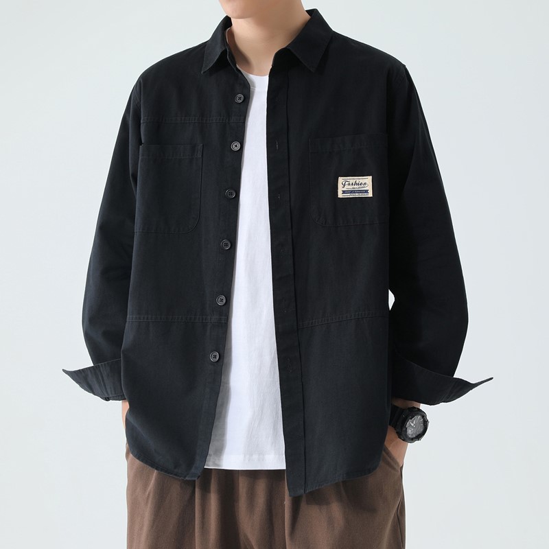 春秋款100%纯棉男士工装长袖衬衫休闲宽松版免烫商务衬衣男装外套详情3