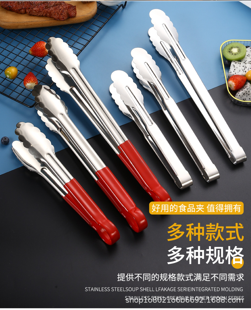 不锈钢食品夹子家用食物夹厨房餐厅烘焙面包夹多功能烤肉夹牛排夹详情3