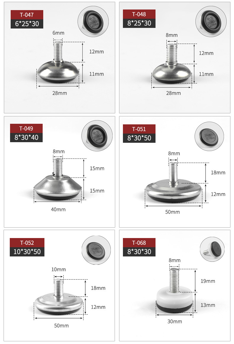 Cross-border manufacturer wholesale adjustable foot pads, iron sheet black base adjustable foot tables, chairs, display cabinets and furniture, stable adjustable feet pic 8