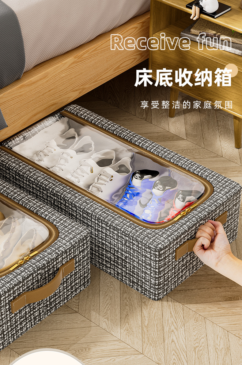家用免安装鞋子收纳盒透明鞋靴收纳箱钢架可折叠床底收纳防尘鞋盒详情3