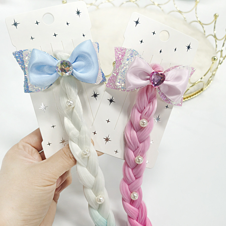 外贸新款公主蝴蝶结假发辫子女童可爱渐变辫发发夹儿童发饰批发详情5