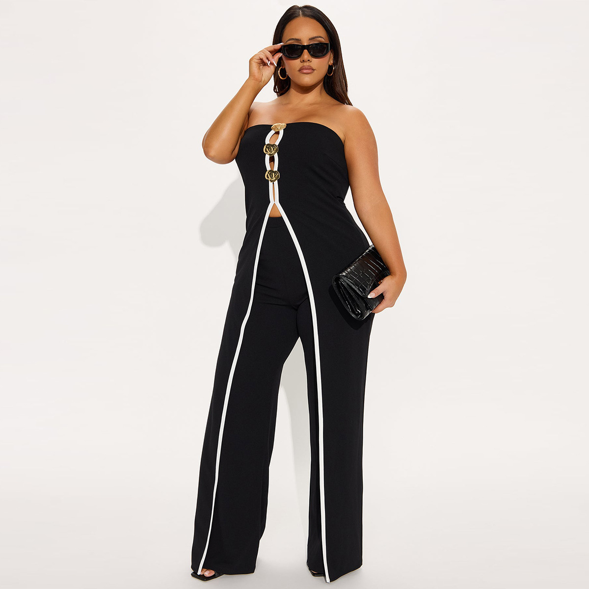 ZY6190 Amazon Independent store strapless false two-piece elegantly designed jumpsuit New partyjumpsuit pic 9