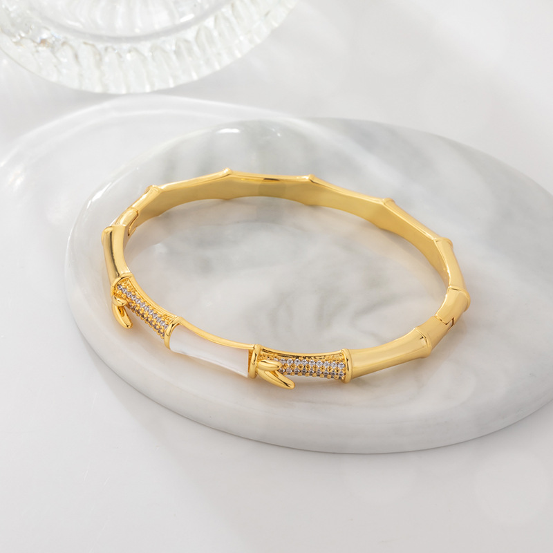 柏伶天然玉髓镶嵌竹节手镯女生高级感新中式竹子手环时尚轻奢配饰详情7