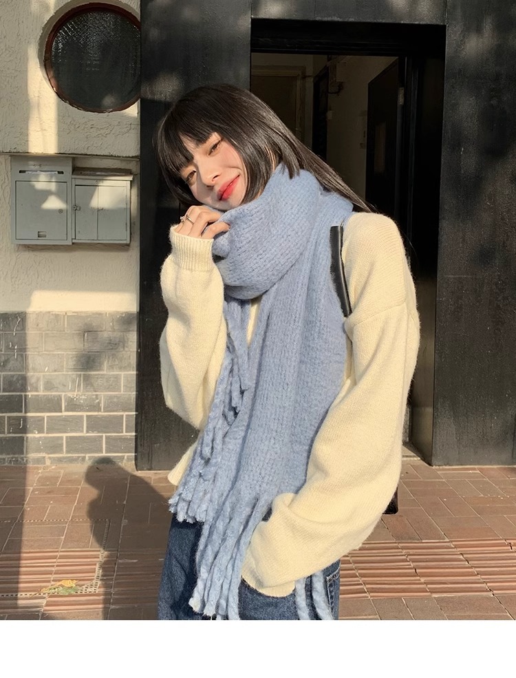 韩版纯色针织毛线围巾女秋冬季保暖ins学生软妹情侣款百搭围脖男详情2