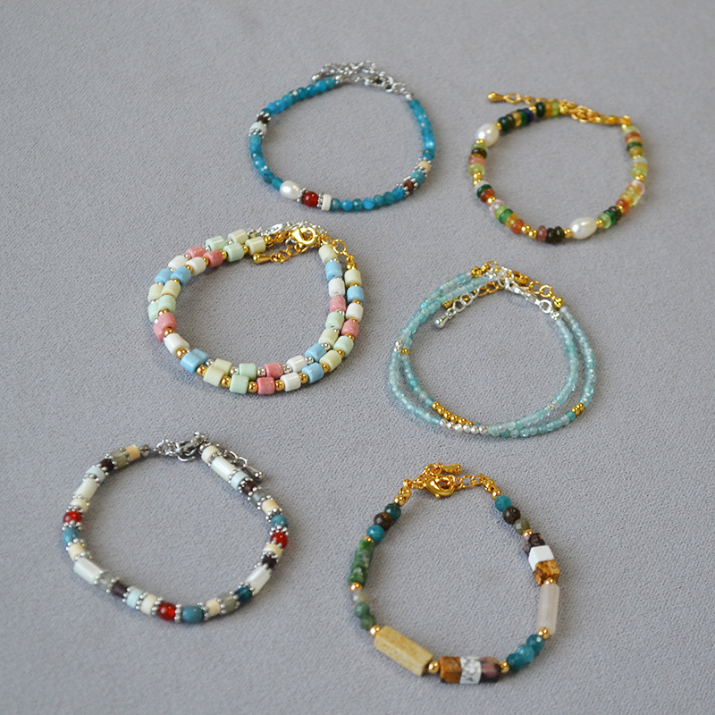 法式小众设计文艺复古时尚简约彩色真石串珠叠带个性气质细手链女详情2