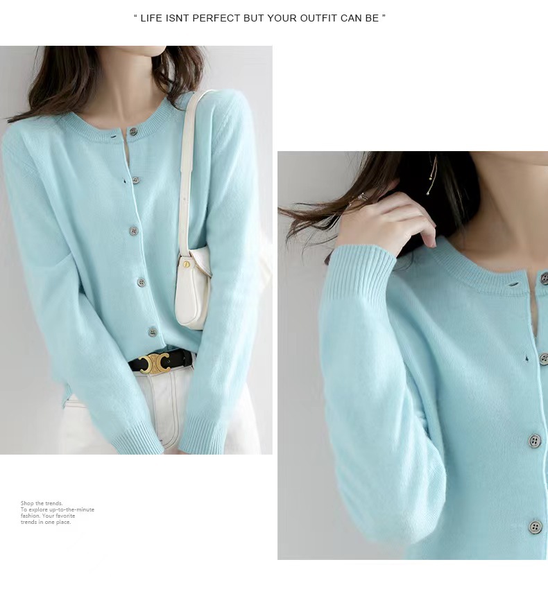 New autumn and winter round-neck knitted cardigan for women, loose and large-sized sweater, versatile coat, solid color base wool sweater coat pic 17